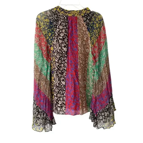 Alice + Olivia Prija Wide Sleeve Blouse bohemian size XS Green Red Blue